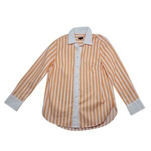 Talbots Boyfriend Shirt Women's XS Orange White Striped Button‎ Up Preppy
